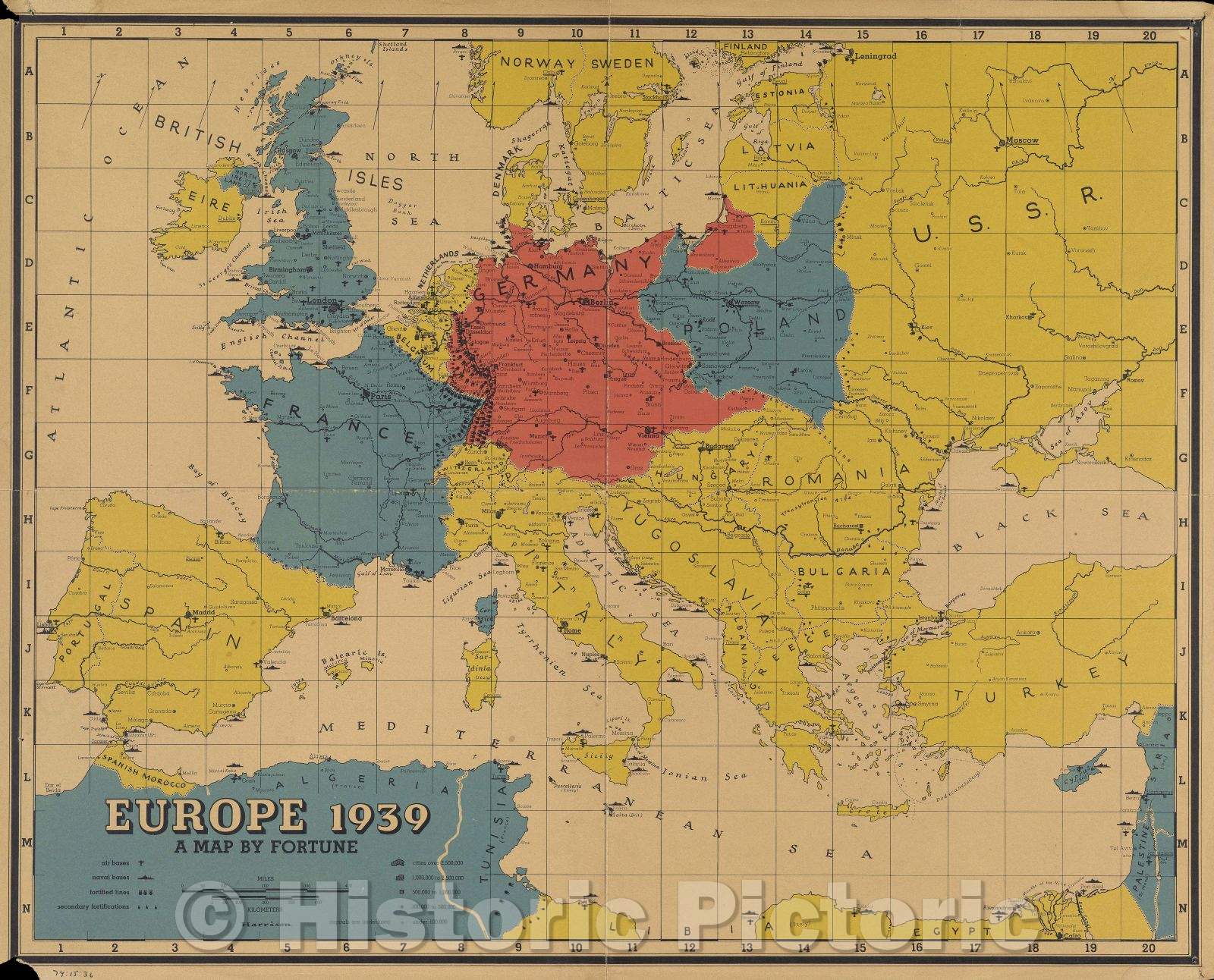 Historic Map : Europe 1939 A Map by Fortune, 1939 , Vintage Wall Art