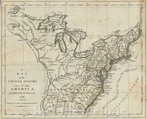 Historic Map : A Map of the United States of America, As settled by the Peace of 1783., 1783 , Vintage Wall Art