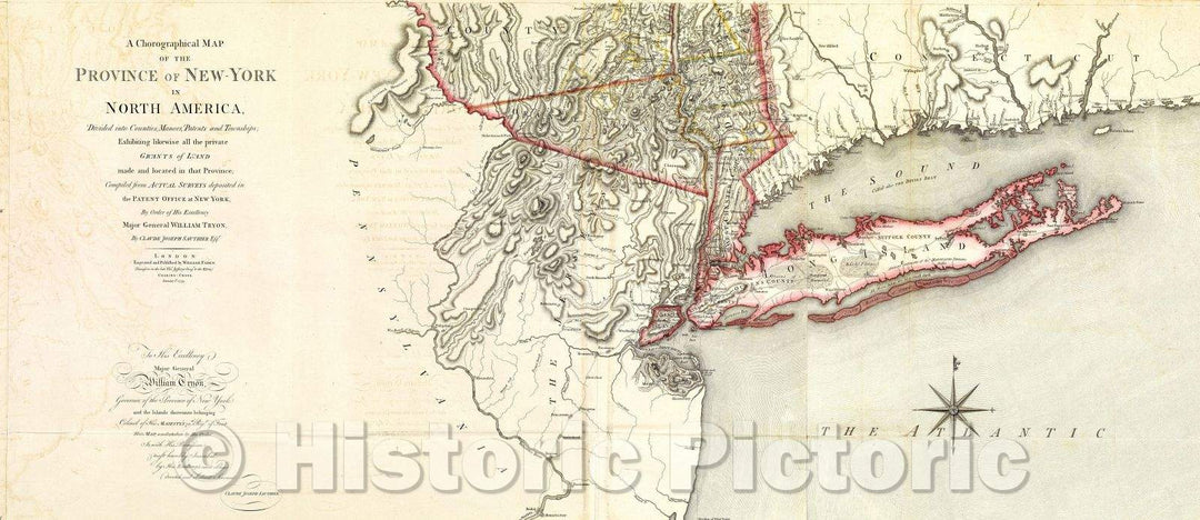 Historic Map : A Chorographical Map of the Province of New-York in North America, Divided into Counties, Manors, Patents and Townships, 1779 , Vintage Wall Art