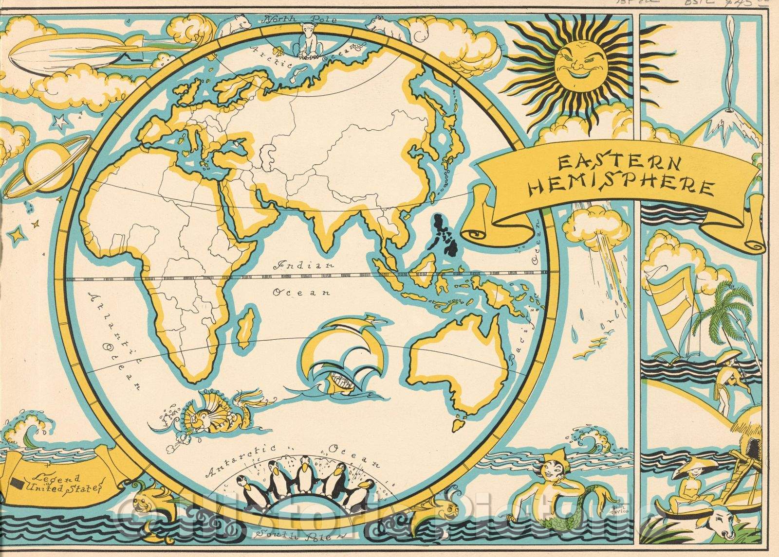 Historic Map : Eastern Hemisphere, 1935 , Vintage Wall Art , v2