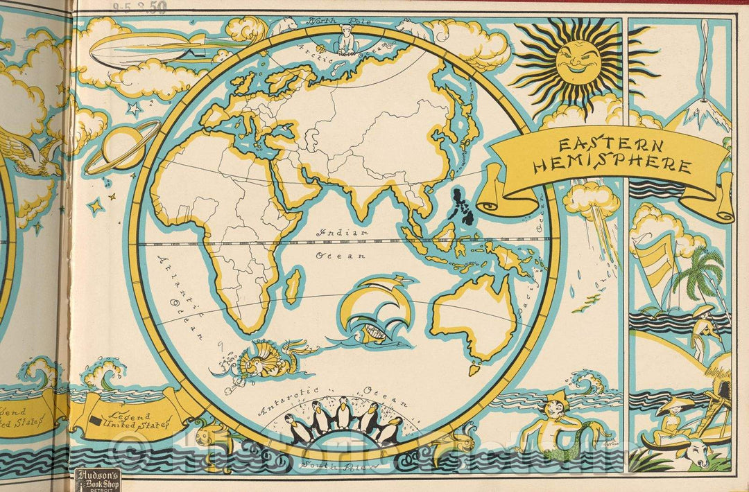 Historic Map : Eastern Hemisphere, 1935 , Vintage Wall Art