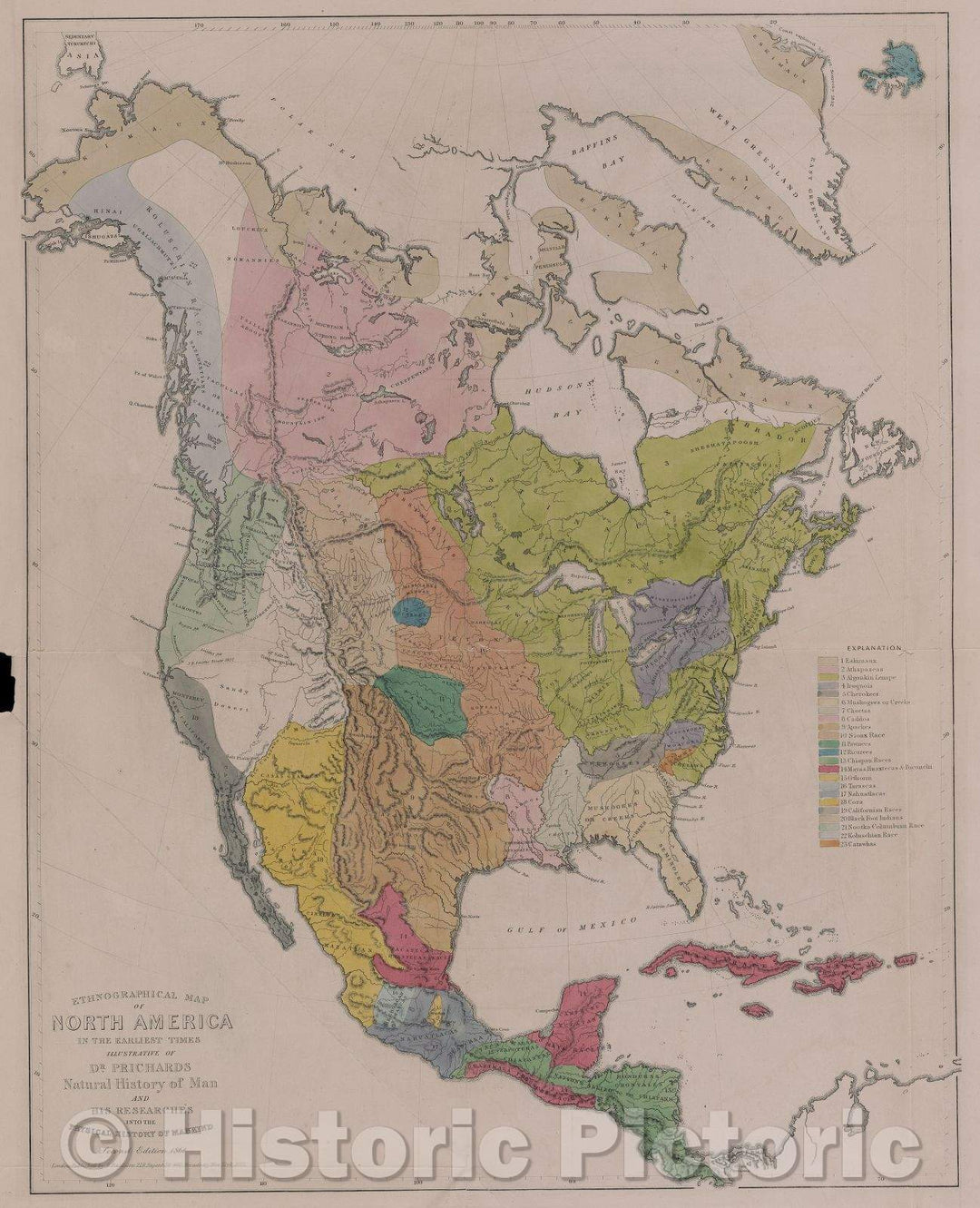 Historic Map : Ethnographical Map of Asia in the earliest times, illustrative of Dr. Prichard's Natural History, 1864 , Vintage Wall Art