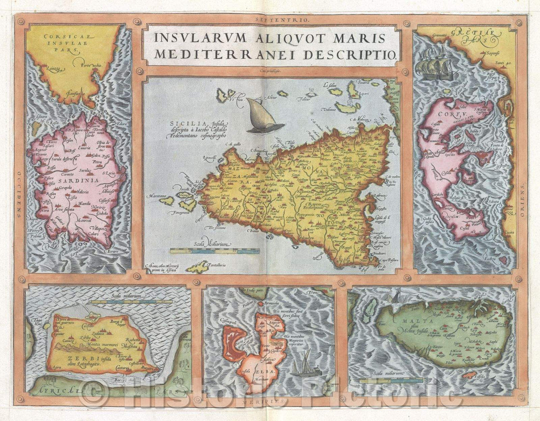 Historic Map : Insularum Aliquot Maris Mediterranei Descriptio:: Islands in the Mediterranean Sea., 1575 , Vintage Wall Art