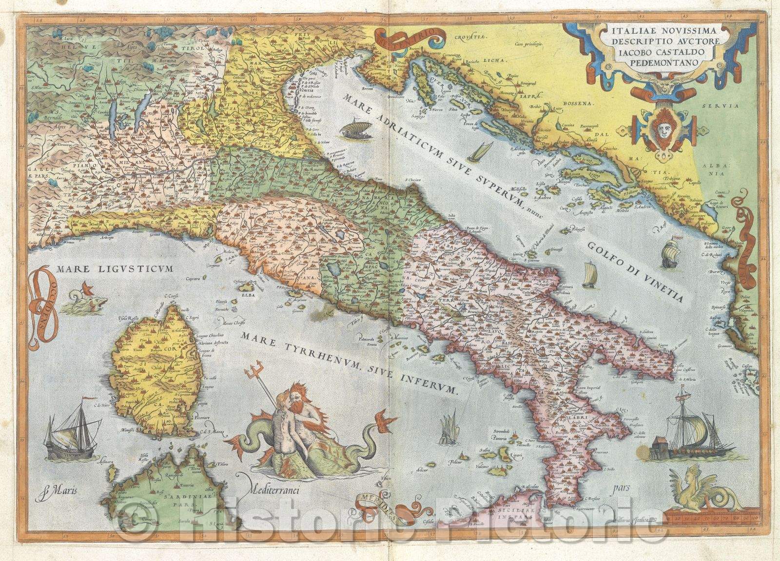 Historic Map : Italiae Novissima Descriptio Auctore Iacob Castaldo Pedemontano:: Newest map of Italy., 1575 , Vintage Wall Art