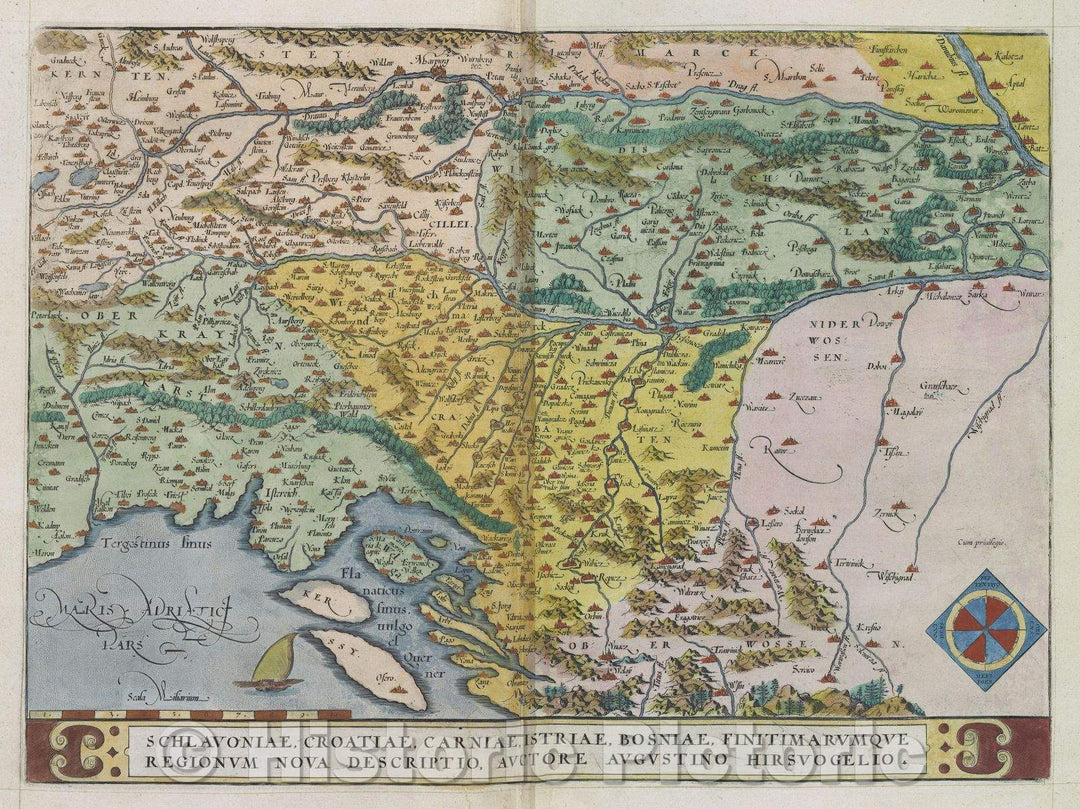 Historic Map : Schlavoniae, Croatiae, Carniae, Istriae, Bosniae, Finitimarumqve Regionum Nova Descriptio, Auctore Augustino Hirsuogelion., 1575 , Vintage Wall Art