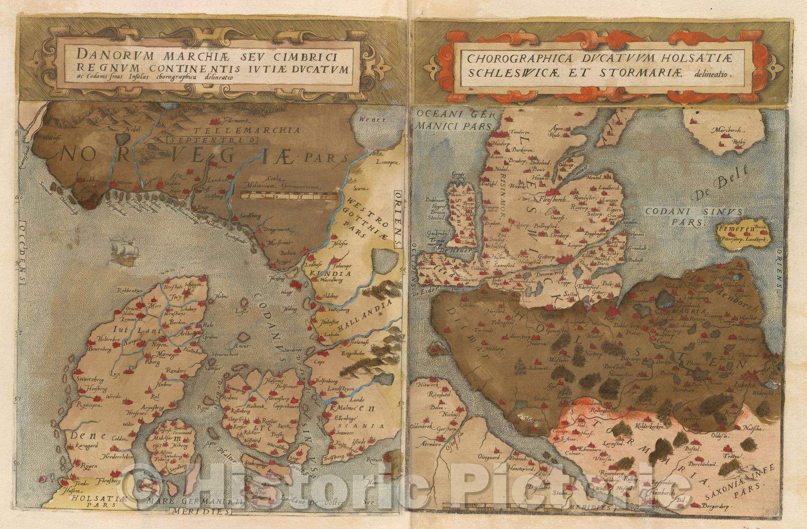 Historic Map : Danorum marchiae seu Cimbrici regnum continentis iutiae ducatum ac Codanis sinus insulas chorographica delineatio, 1578 , Vintage Wall Art