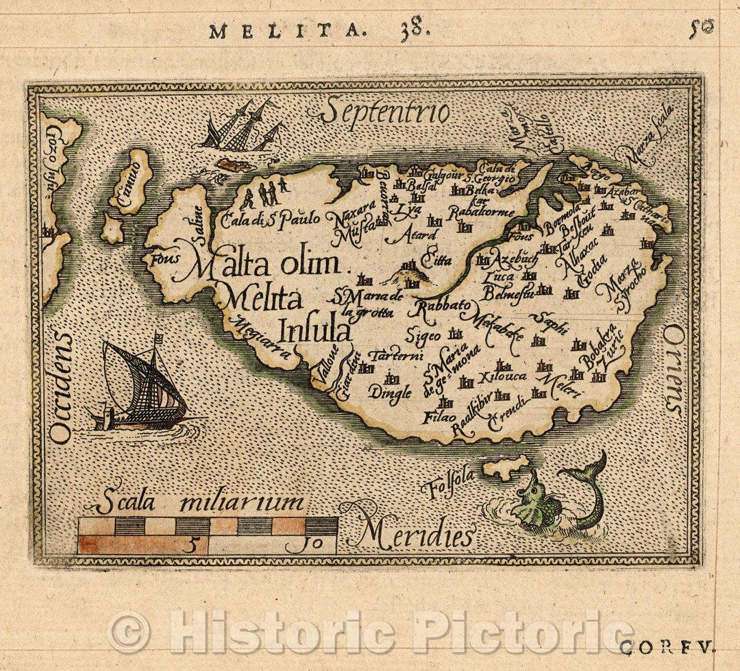 Historic Map : Malta olim Melita Insula, 1579 , Vintage Wall Art