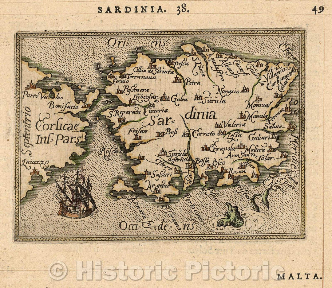 Historic Map : Sardinia, 1579 , Vintage Wall Art