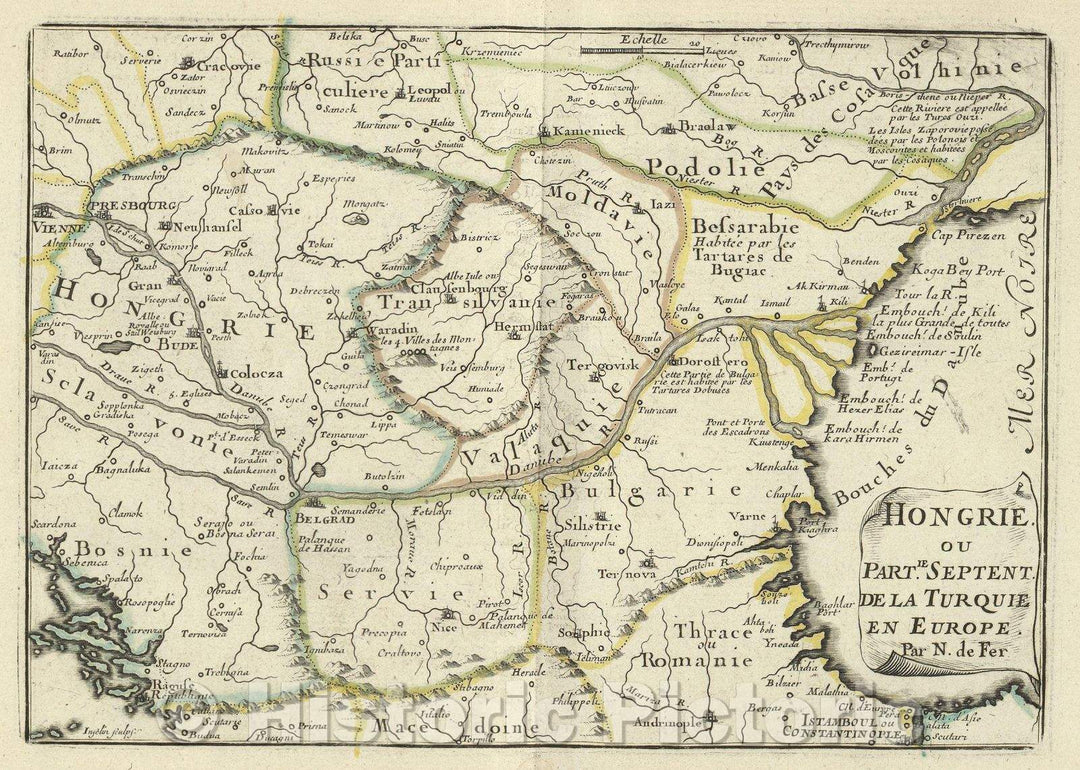 Historic Map : Hongrie ou partie. septent. de la Turquie en Europe., 1697 , Vintage Wall Art