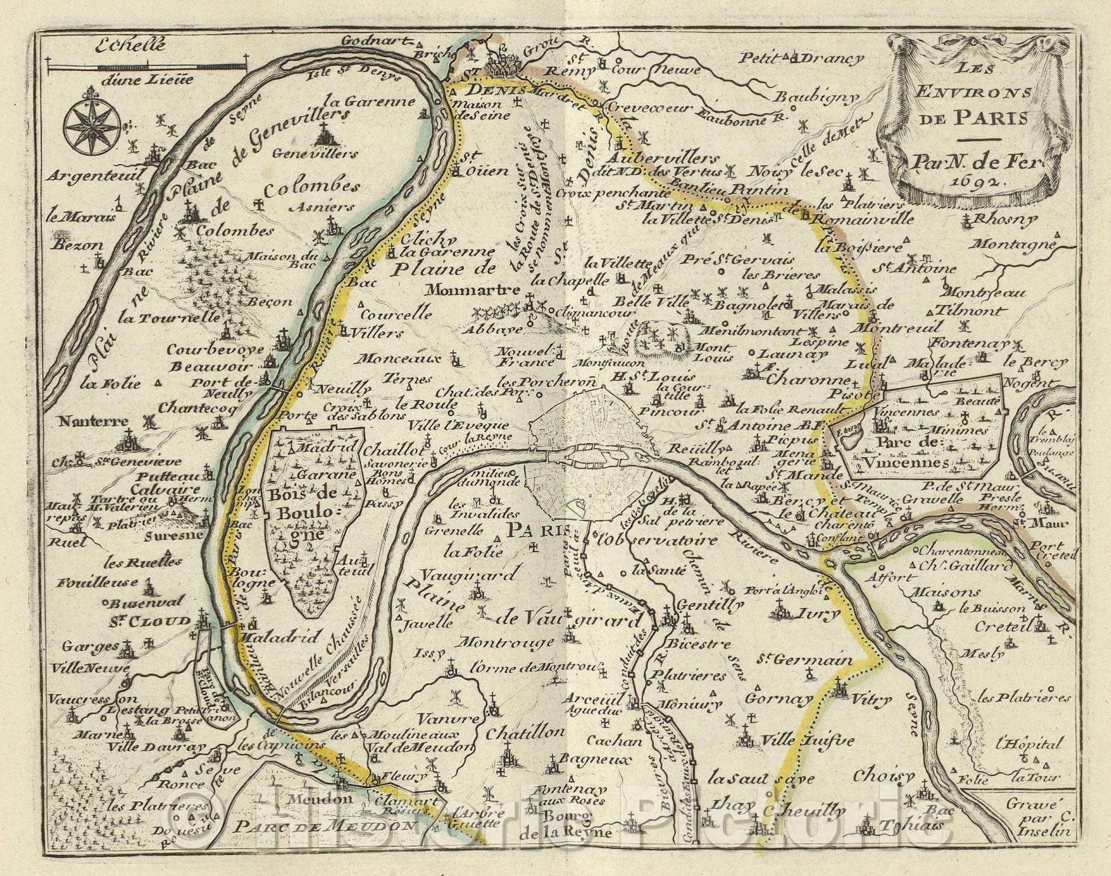 Historic Map : Les Environs de Paris, 1692 , Vintage Wall Art