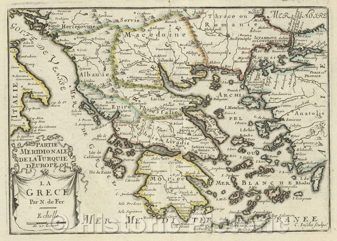 Historic Map : Patrie Meridionale de la Turquie d'Europe ou La Grece, 1697 , Vintage Wall Art