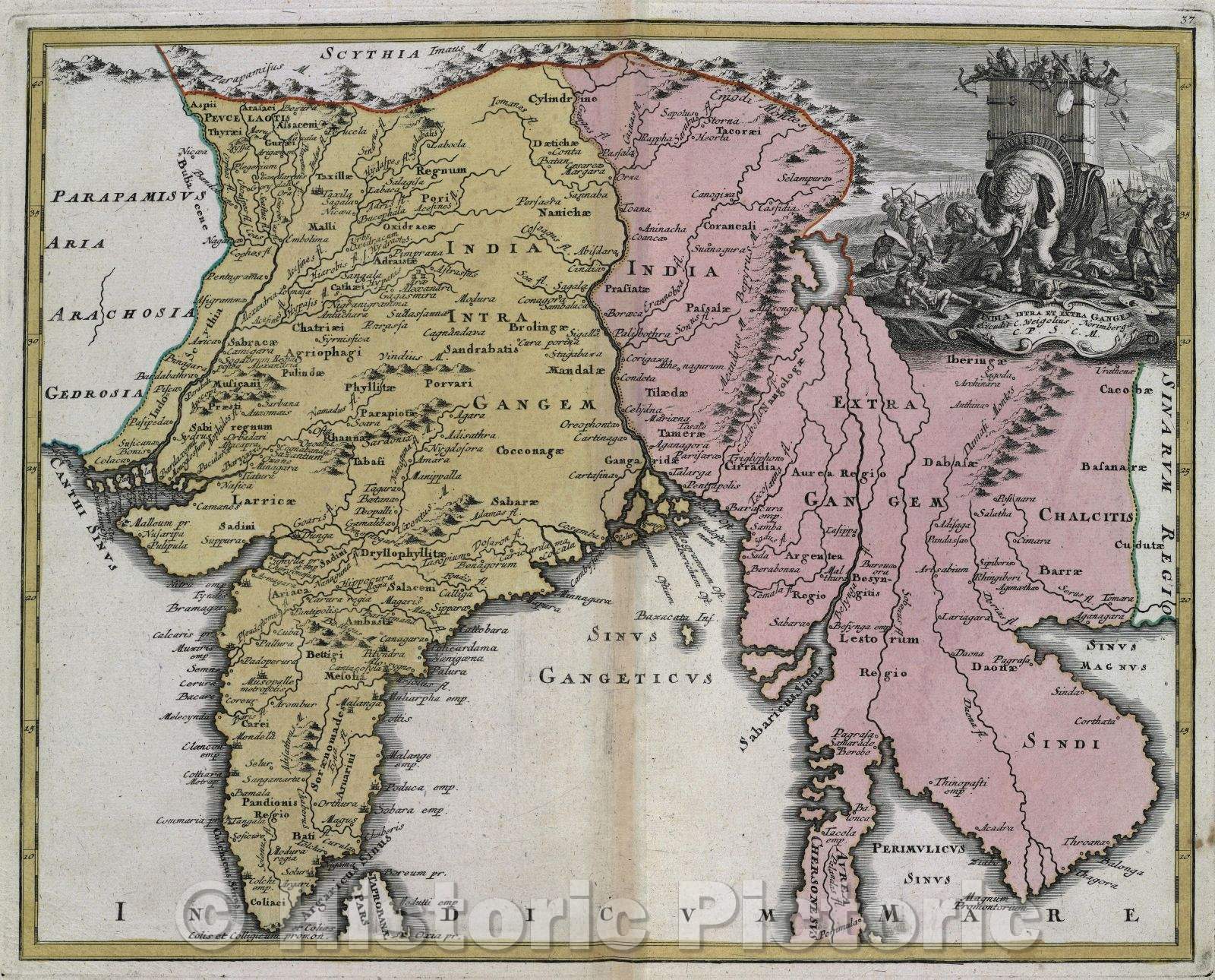 Historic Map : India intra et extra Gangem excudit C. Weigelius Norimbergae. C. P. S. C. M., c. 1720 , Vintage Wall Art