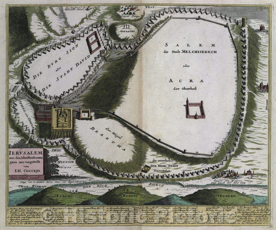 Historic Map : Jerusalem aus den Schrifften Josephi ganz neu vorgestellt. von I. H. Coccejo. Christ: Weigel excud., c. 1720 , Vintage Wall Art