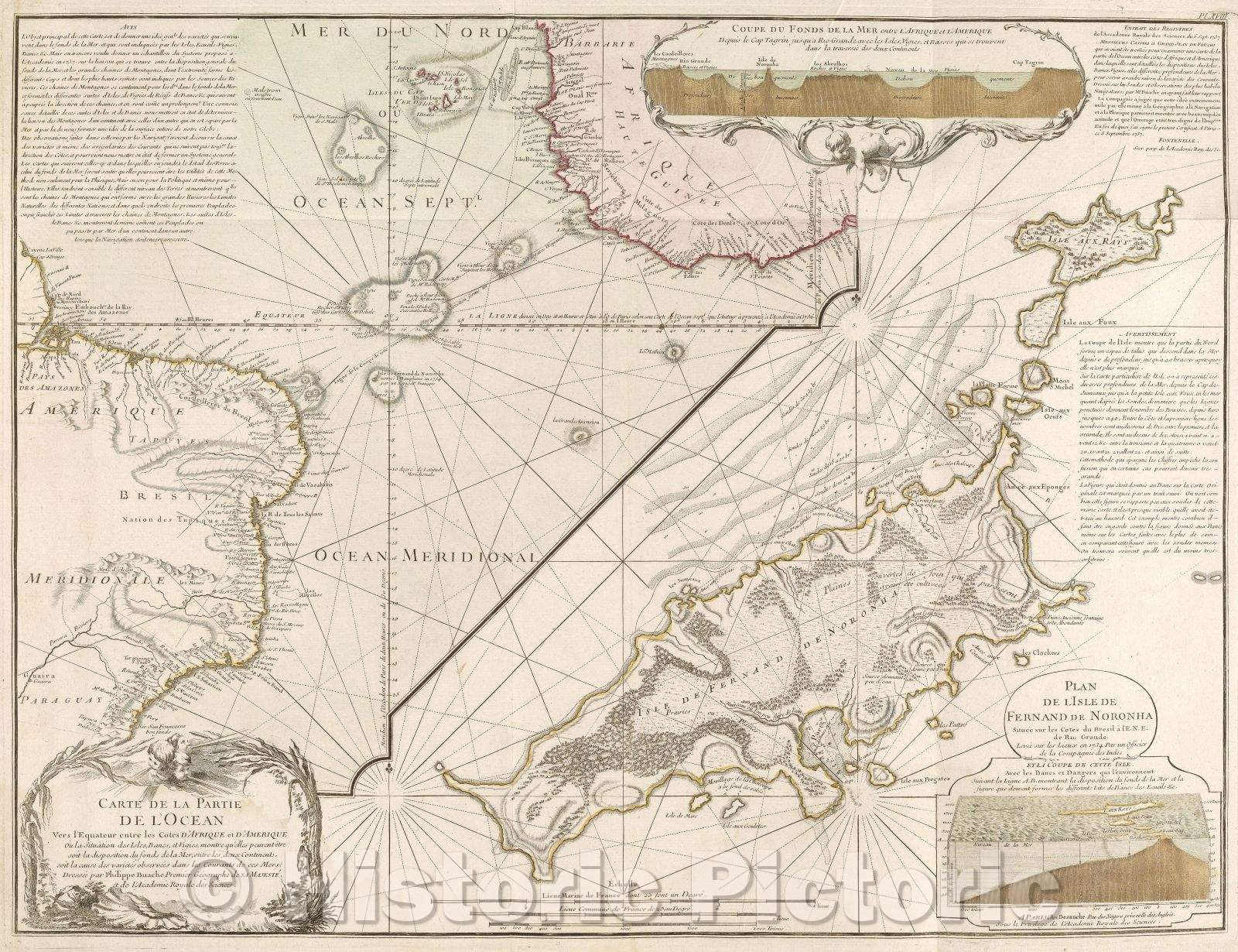 Historic Map : Carte de la Partie de l'Ocean Vers l'Equateur entre les Cotes d'Afrique et d'Amerique ou la Situation des Isles, Bancs, et Vigies, 1757 , Vintage Wall Art