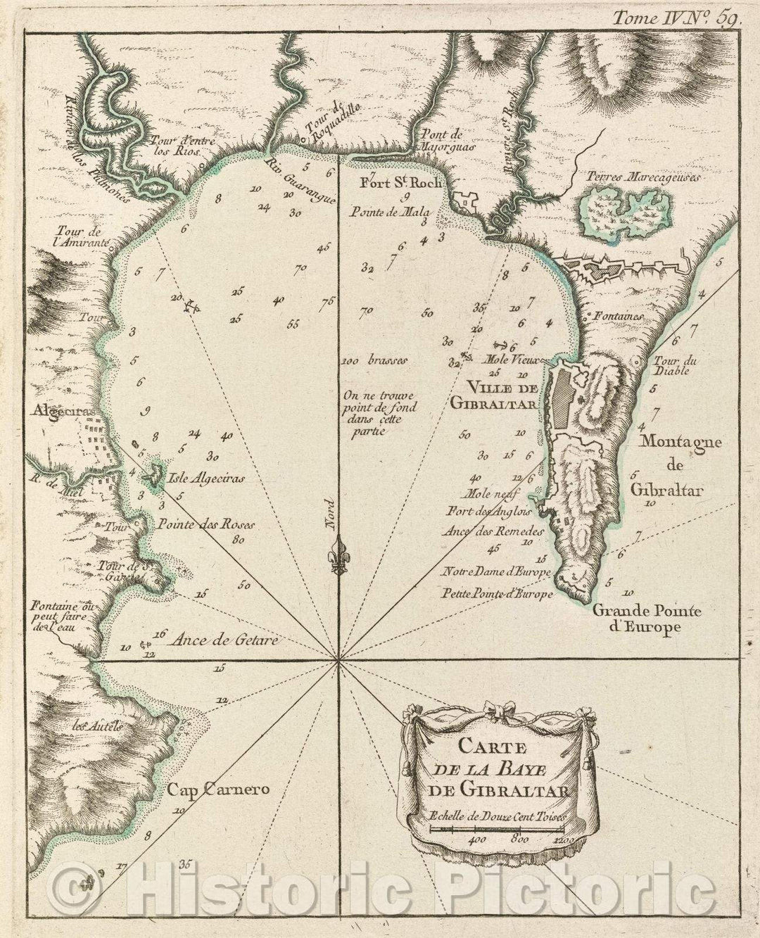 Historic Map : Carte de la Baye de Gibraltar, Tome IV. No. 59., 1764 , Vintage Wall Art