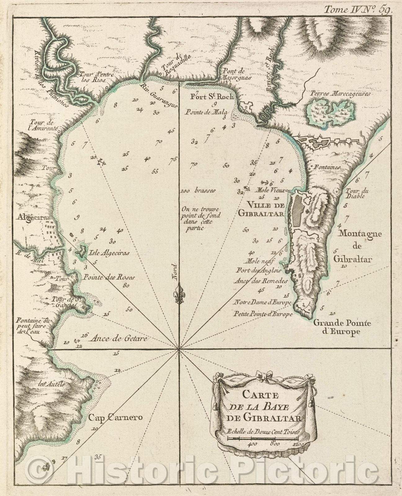 Historic Map : Carte de la Baye de Gibraltar, Tome IV. No. 59., 1764 , Vintage Wall Art