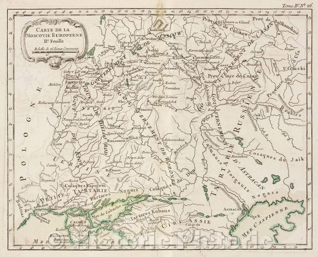 Historic Map : Carte de la Moscovie Europeene IIe. Feuille, Tome IV. No. 25., 1764 , Vintage Wall Art