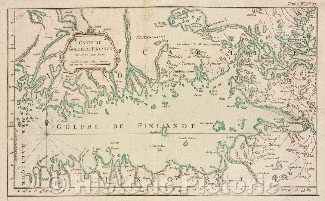 Historic Map : Carte du Golphe de Finlande suivant les cartes russes, Tome IV. No 27., 1764 , Vintage Wall Art