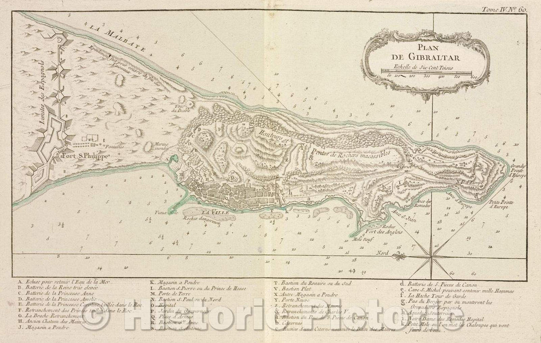 Historic Map : Plan de Gibraltar, Tome IV. No. 60., 1764 , Vintage Wall Art