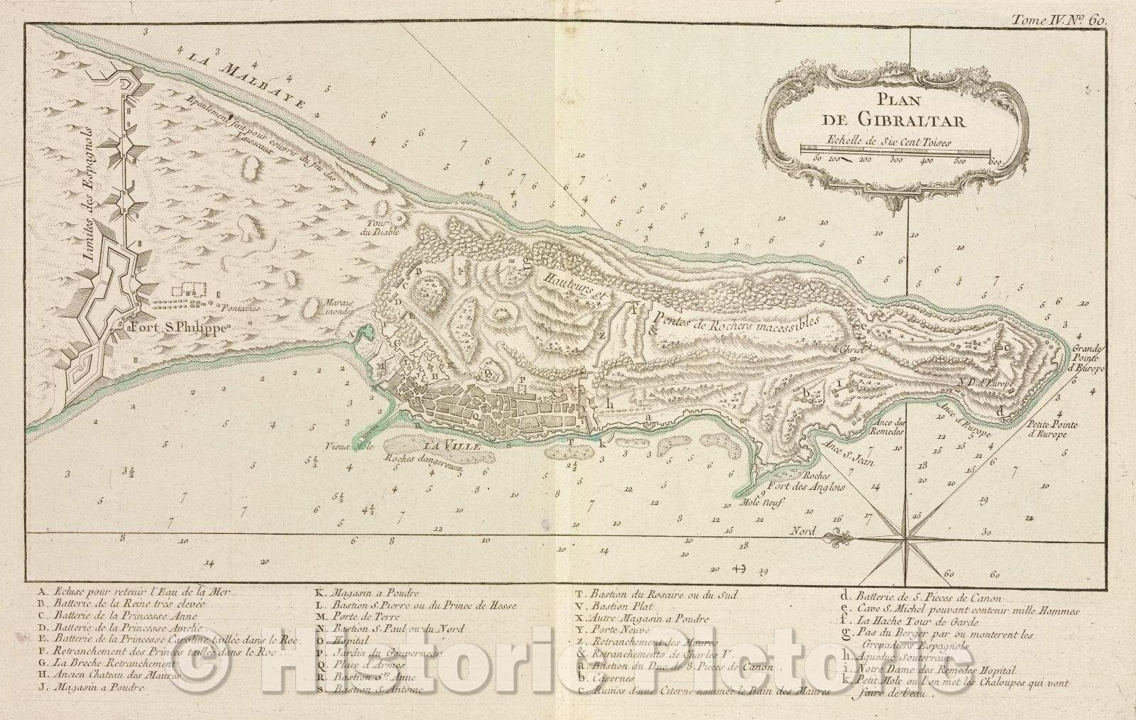 Historic Map : Plan de Gibraltar, Tome IV. No. 60., 1764 , Vintage Wall Art