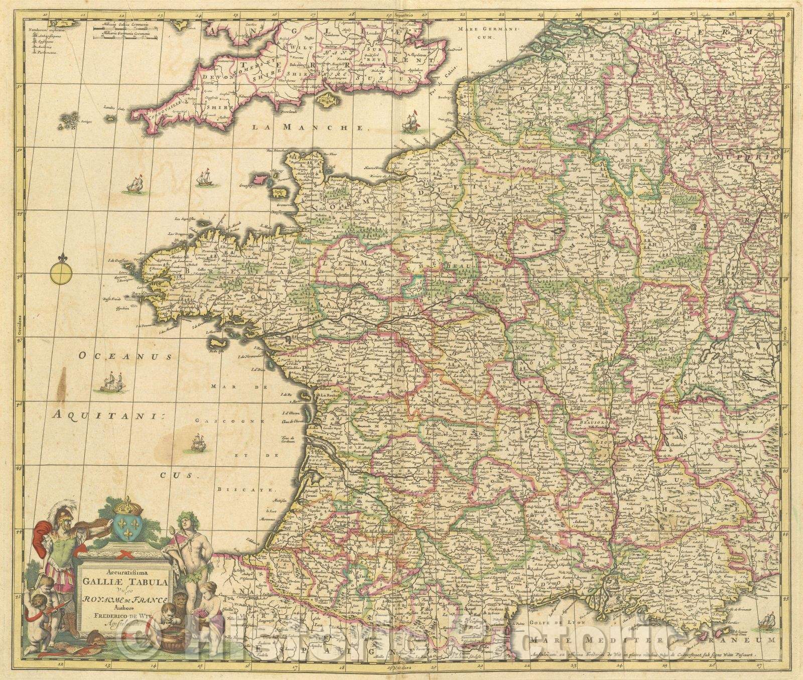 Historic Map : Accuratissima Galliae tabula vulgo royaume de France Authore Frederico de Wit Amstelodami, 1680 , Vintage Wall Art