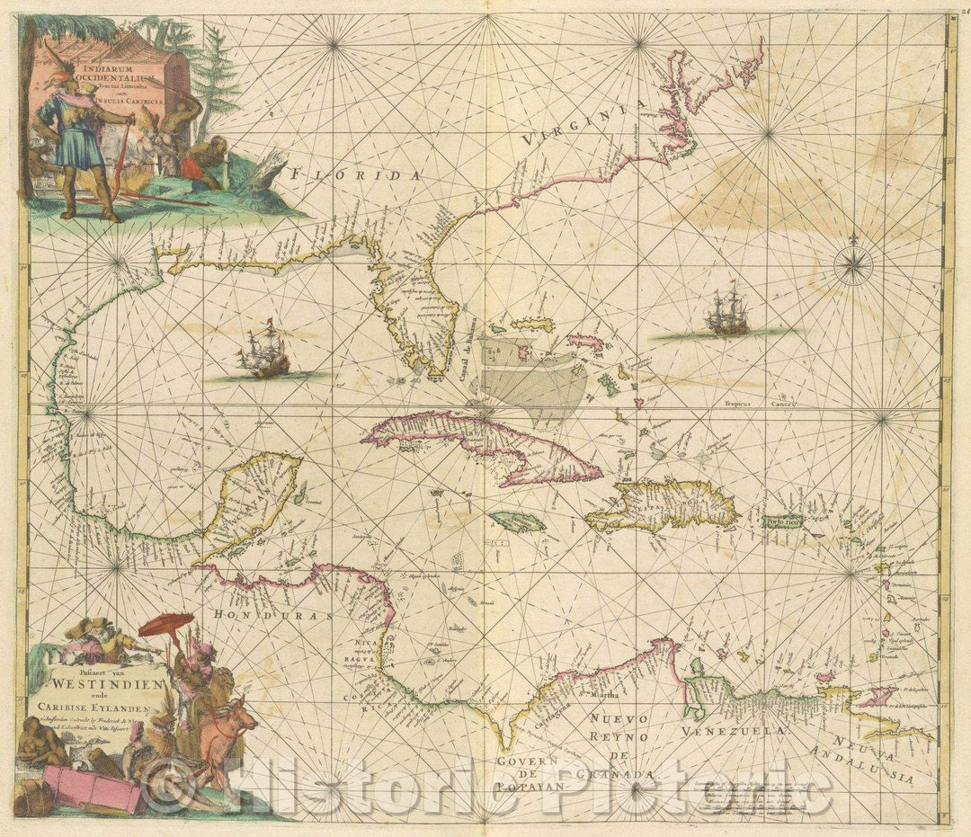 Historic Map : Indiarum occidentalium tractus littorales cum insulis Caribicis., 1680 , Vintage Wall Art