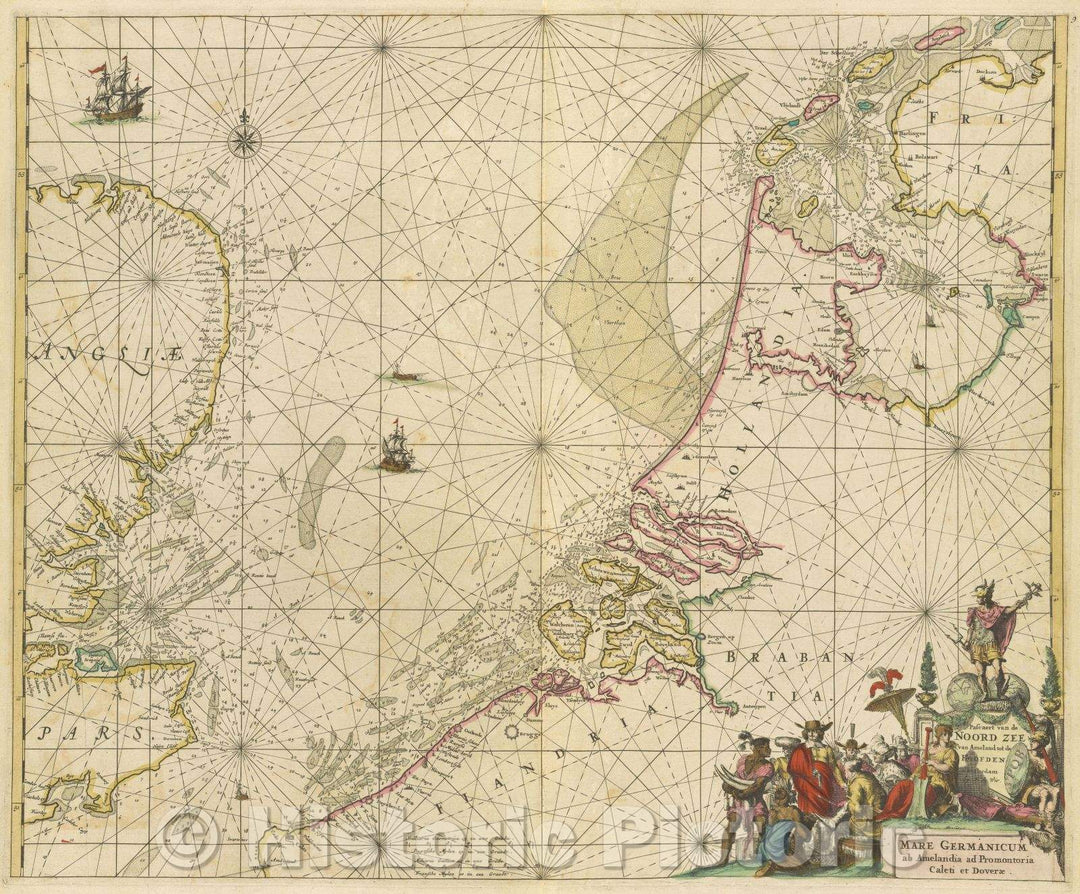 Historic Map : Mare Germanicum ab Amelandia ad Promontoria Calenti et Doverae... ...Amsterdam by F. de. Wit., 1680 , Vintage Wall Art