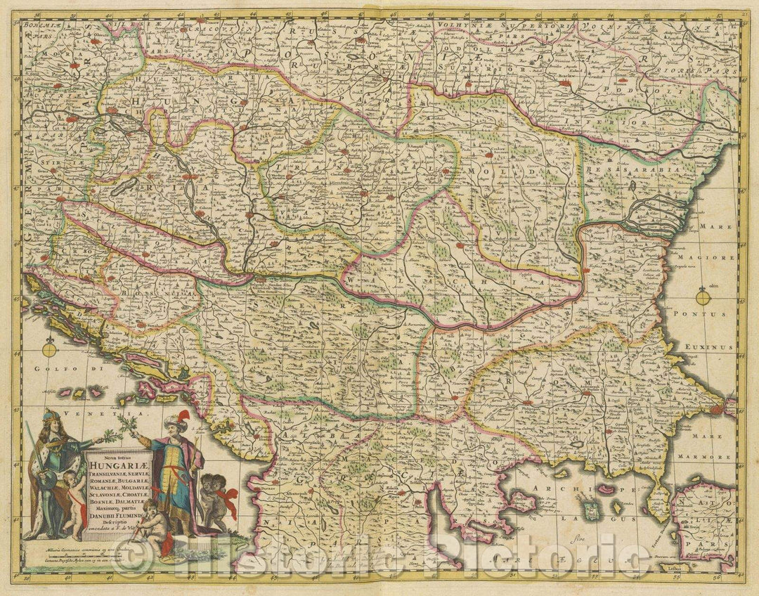 Historic Map : Nova totius Hungariae, Transilvaniae, Serviae, Romaniae, Bulgariae, Walachiae, Moldaviae, Sclavoniae, Croatiae, Bosniae, Dalmatiae Maximaeque, 1680 , Vintage Wall Art