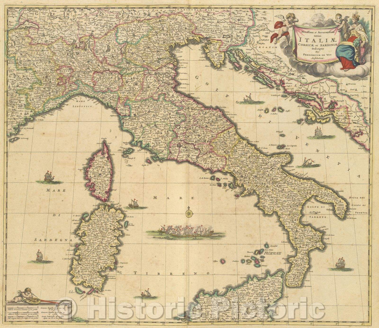 Historic Map : Novissima et accuratissima totius Italiae Corsicae et Sardiniae descriptio per Fredericum de Wit Amstelodami., 1680 , Vintage Wall Art