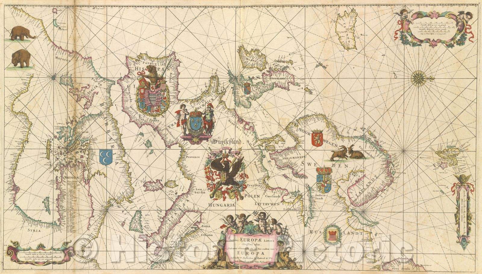 Historic Map : Totius Europae littora Novissime edita. Pascaert vertoonende alle de See-custen van Europa Gedruckt tot Amsterdam by Frederick de Wit inde Kalverstrae, 1680 , Vintage Wall Art