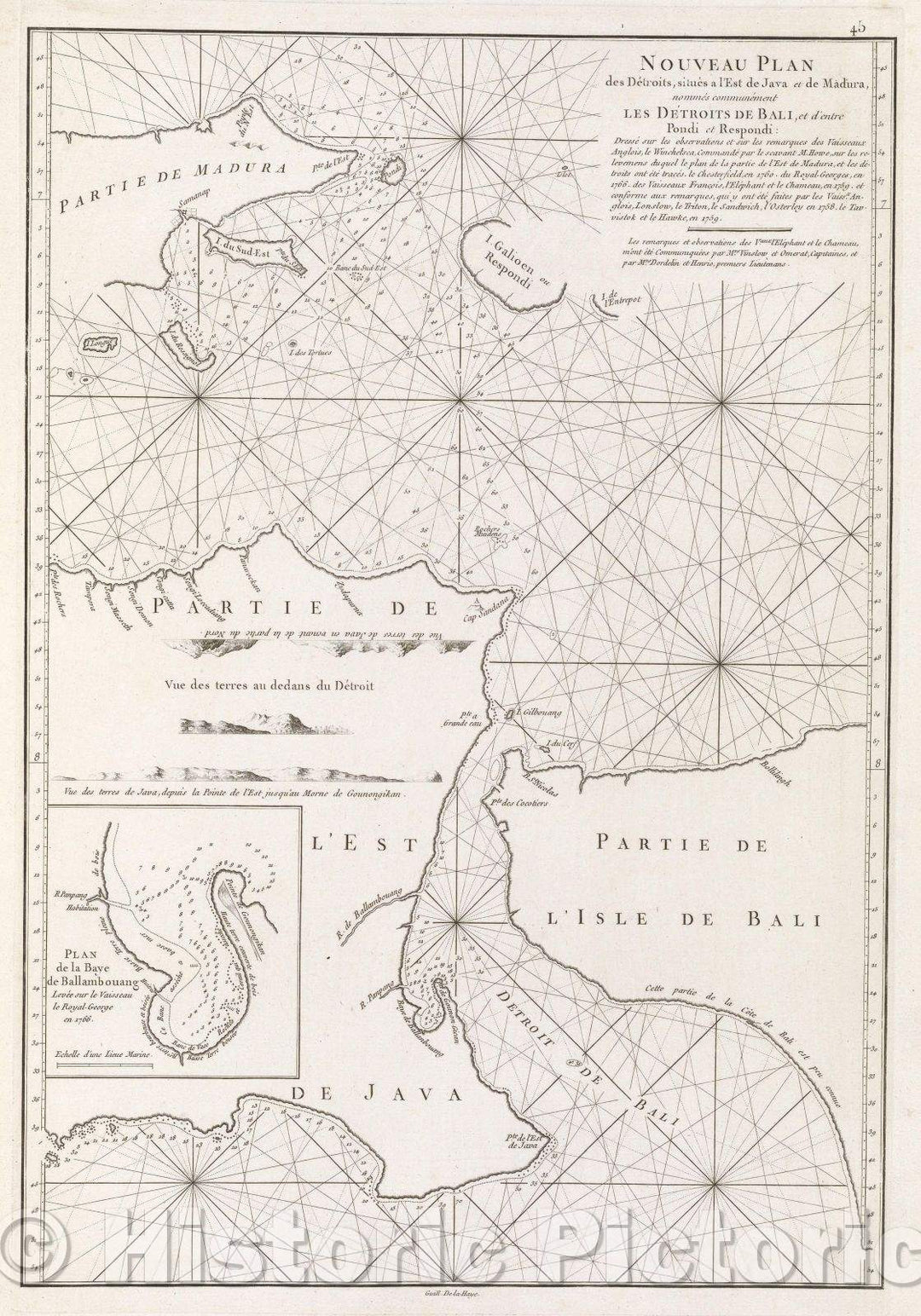 Historic Map : Nouveau Plan des Detroits, situes a l'Est de Java et de Madura, nommes communement les Detroit de Bali, et d'entre Pondi et Respondi:..., 1775 , Vintage Wall Art