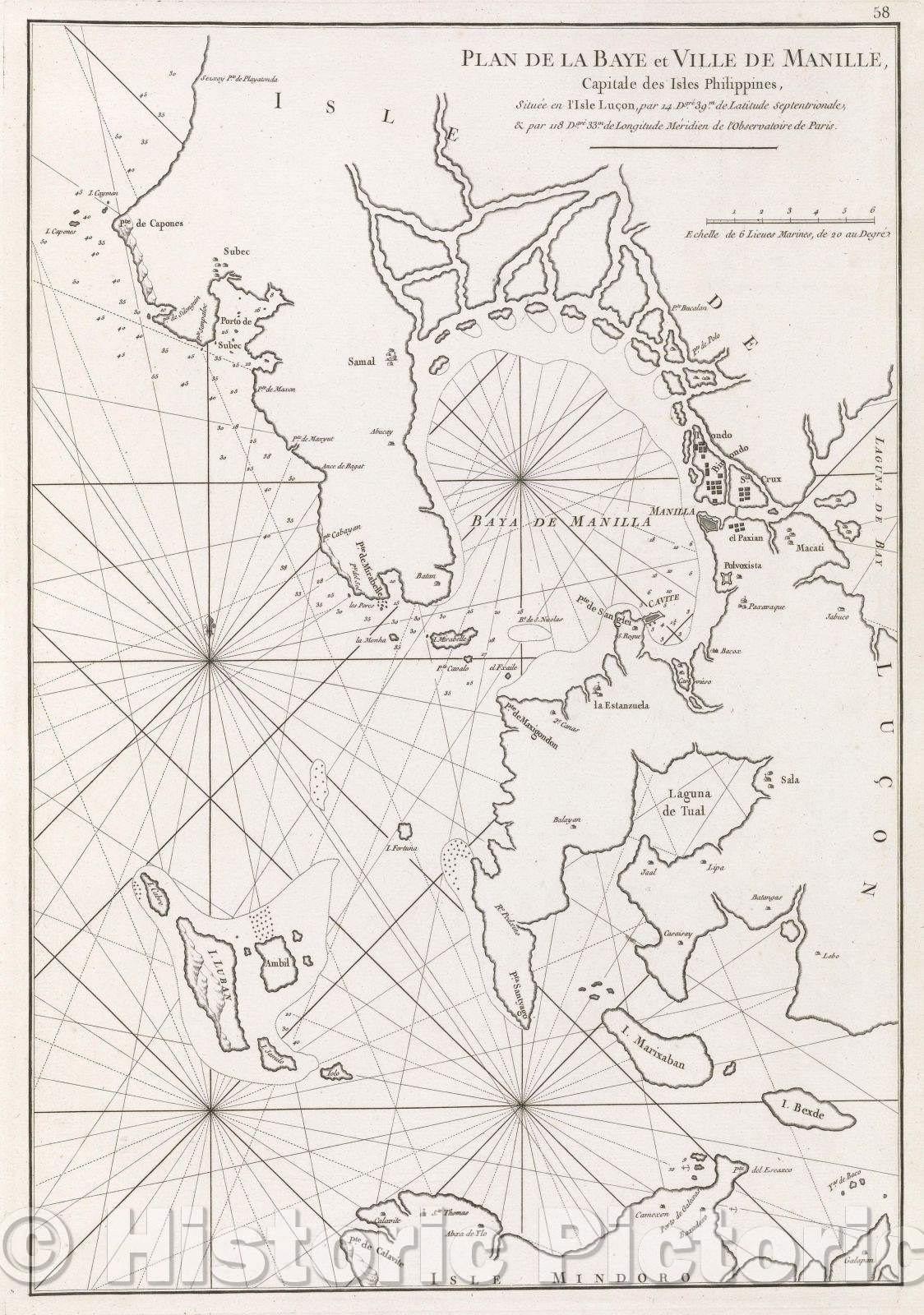 Historic Map : Plan de la Baye et Ville de Manille, Capitale des Isles Philippines, situee en l'Isle Lucon..., 1775 , Vintage Wall Art