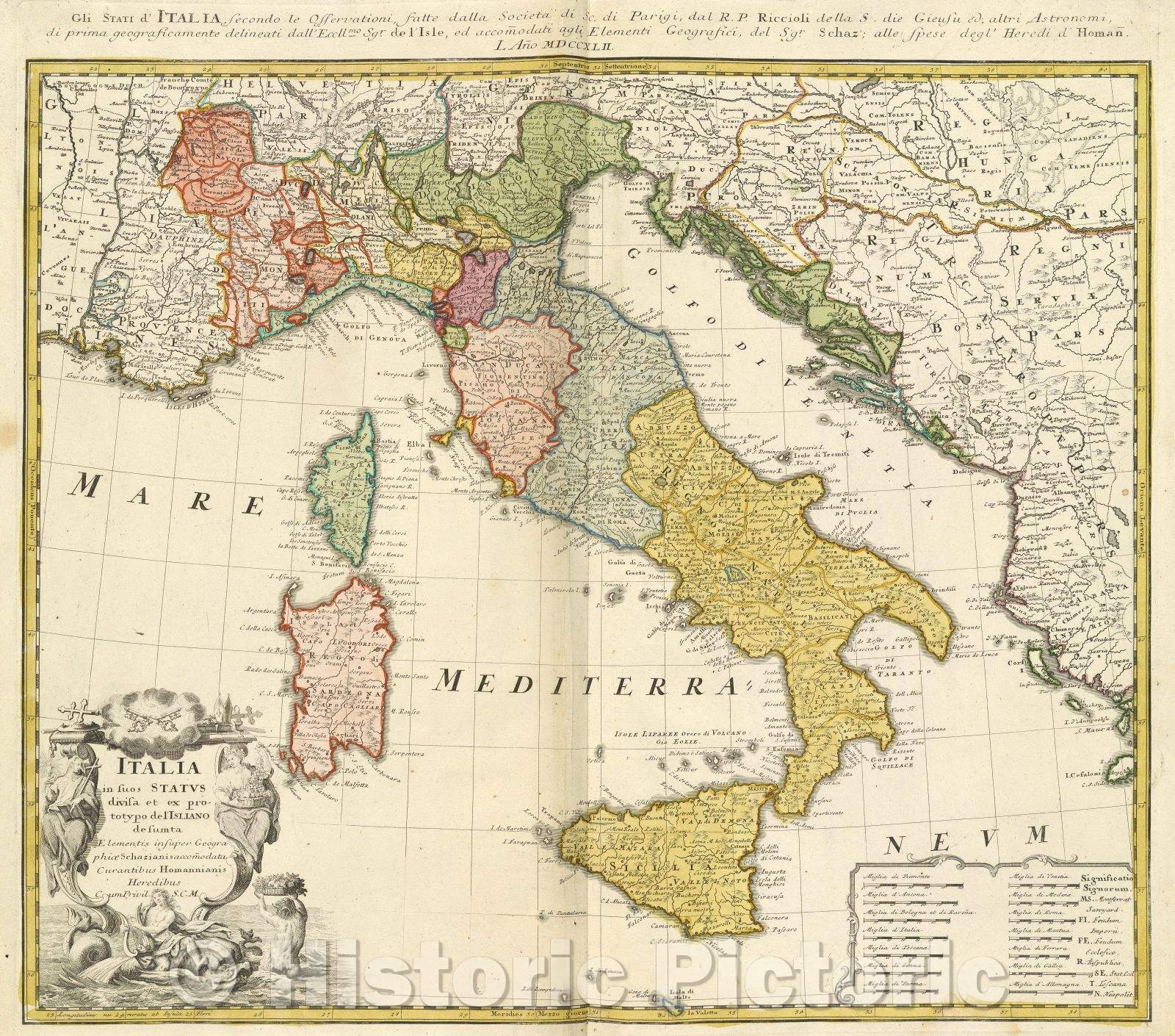 Historic Map : Italia in suos status divisa et ex prototypo del'Islanio desumta... :: Italy divided into its states and chosen from a draw by de l'Isle., 1742 , Vintage Wall Art