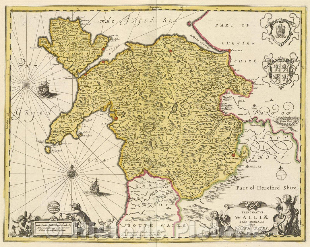 Historic Map : Principatus Walliae pars borealis vulgo North Wales., c. 1708 , Vintage Wall Art