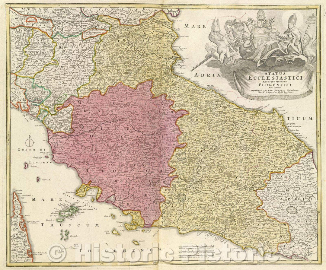 Historic Map : Status ecclesiastici magnique ducatus Florentini nova exhibitio. :: New map of the Ecclesiastical State and the great Duchy of Florence., 1716 , Vintage Wall Art