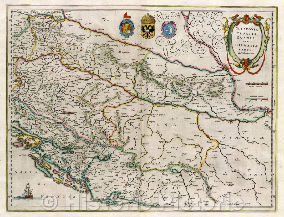 Historic Map : Sclavonia, Croatia, Bosnia cum Dalmatiae parte. Auct. Ger. Mercatore., c. 1664 , Vintage Wall Art