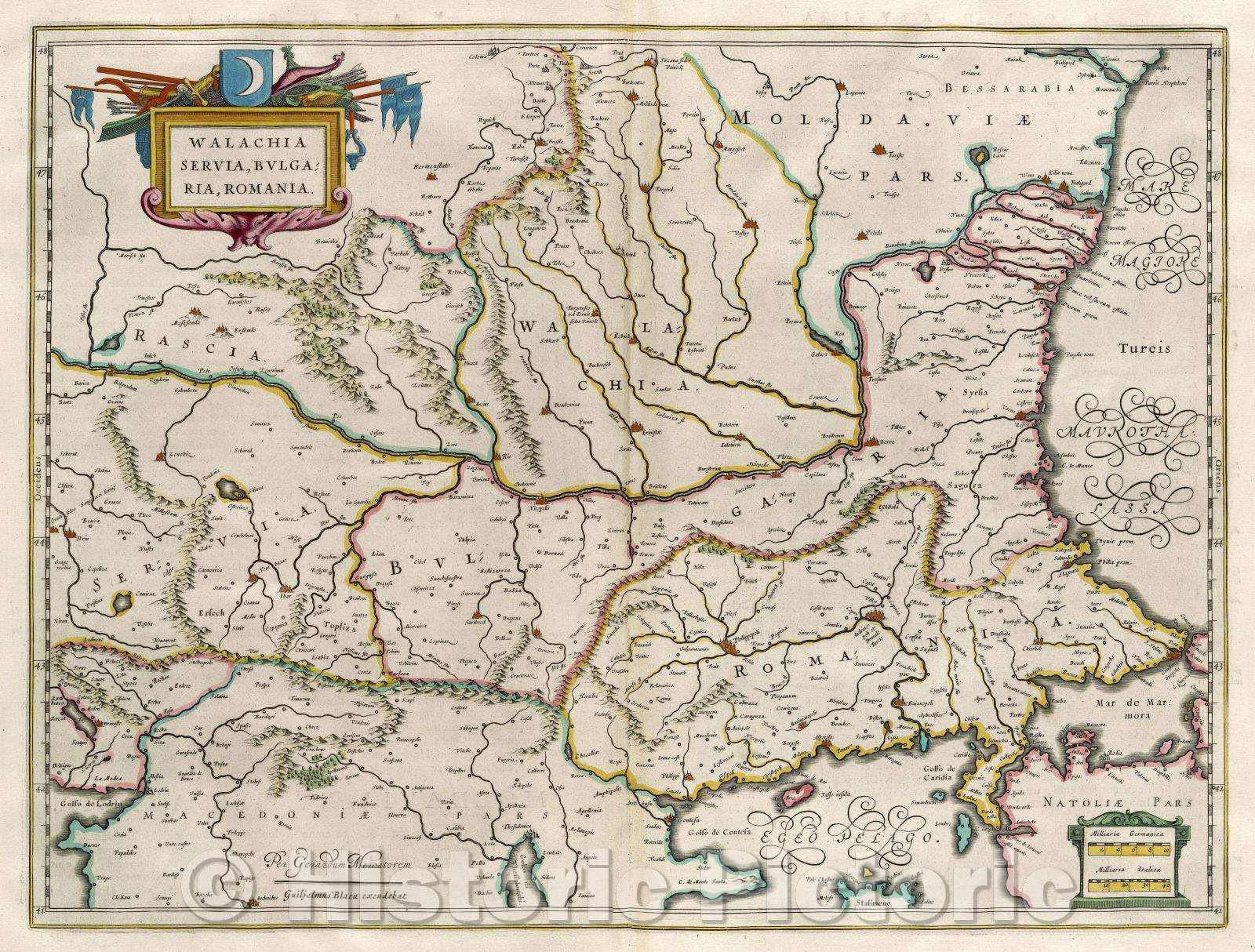 Historic Map : Walachia Servia, Bulgaria, Romania., c. 1664 , Vintage Wall Art