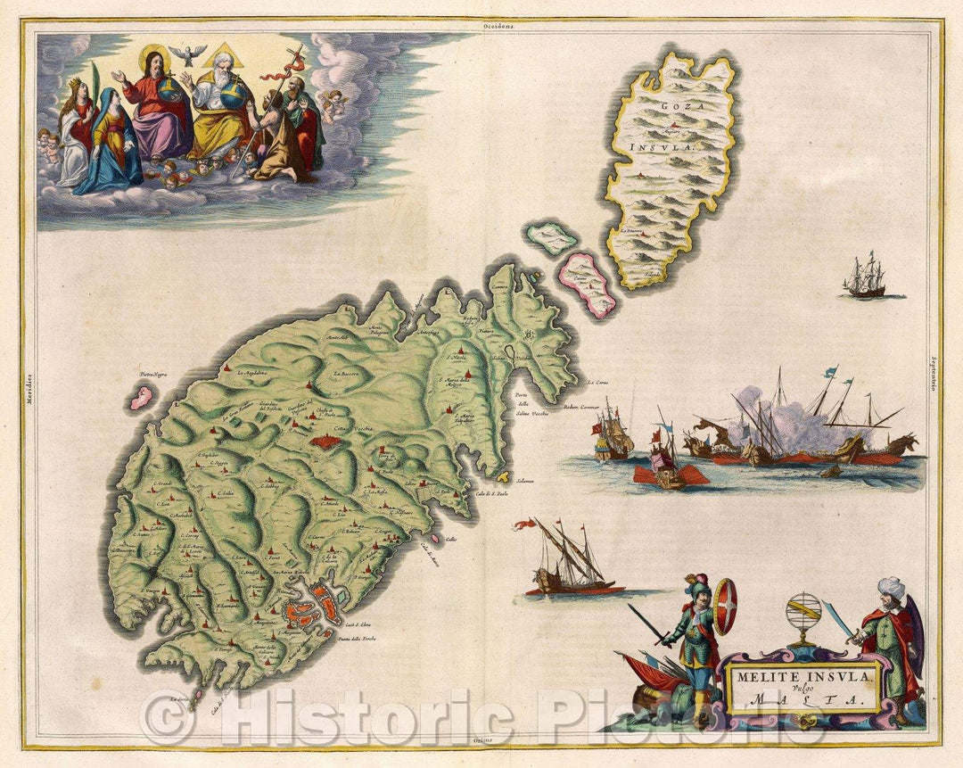 Historic Map : Melite Insula, vulgo Malta., c. 1664 , Vintage Wall Art