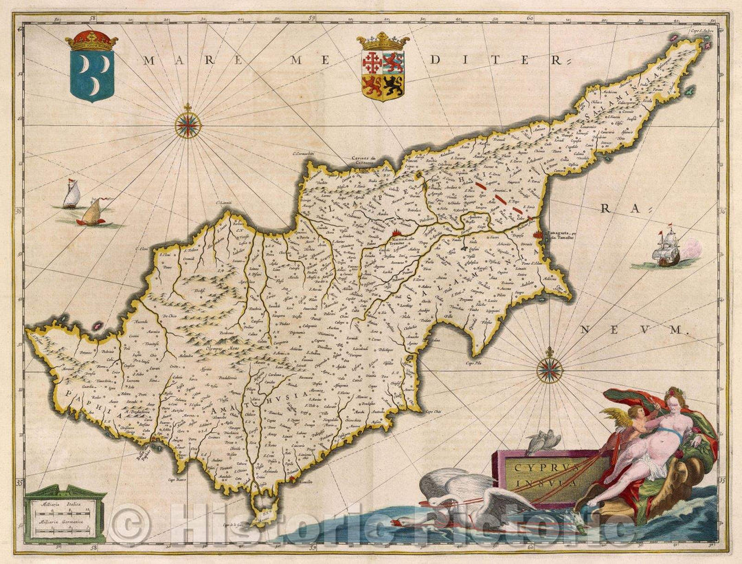 Historic Map : Cyprus Insula, 1662 , Vintage Wall Art