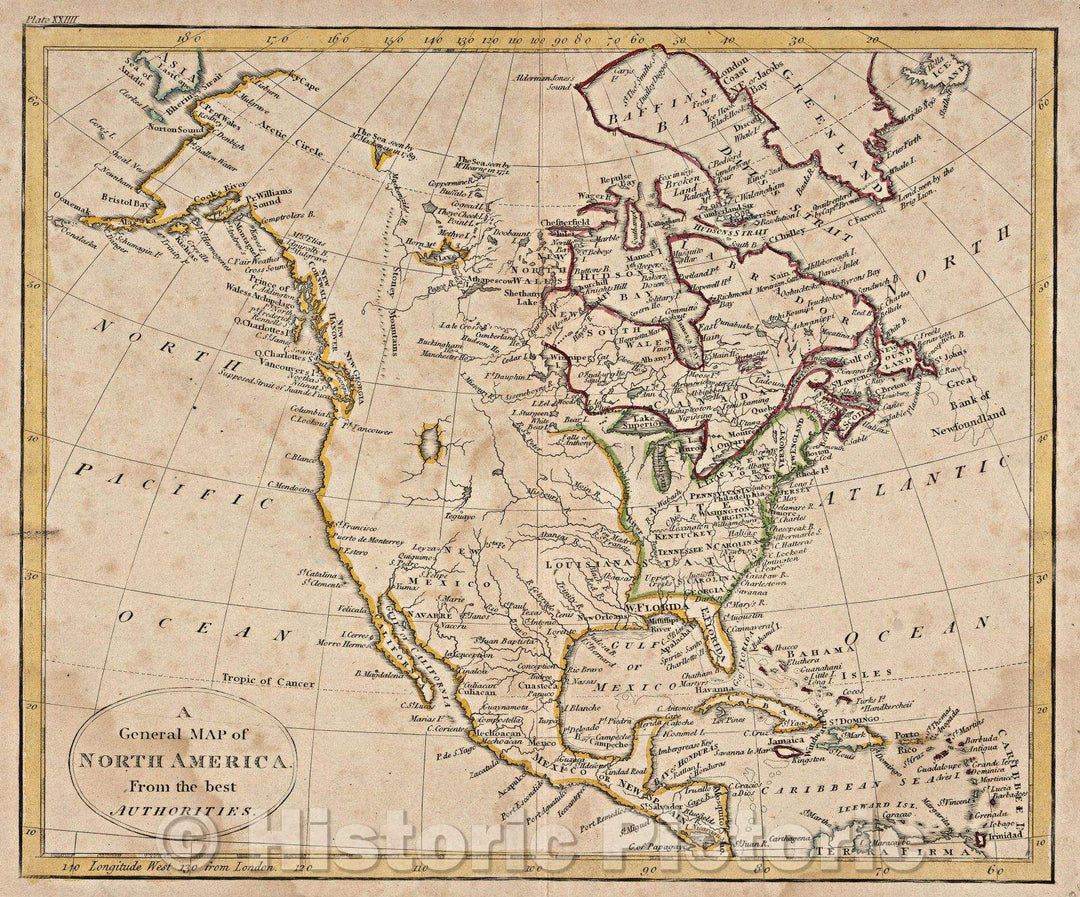 Historic Map : A General Map of North America from the best Authorities, c. 1790 , Vintage Wall Art