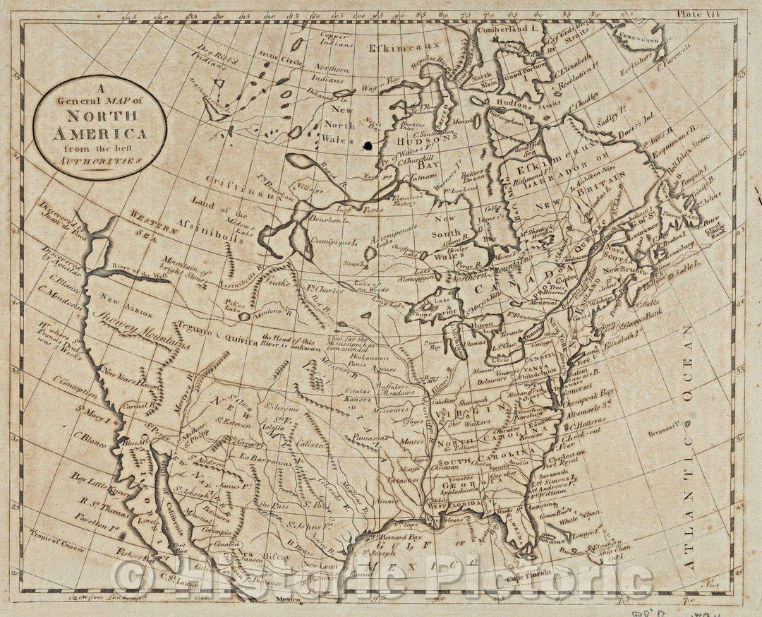 Historic Map : A General Map of North America from the best Authorities, c. 1794 , Vintage Wall Art