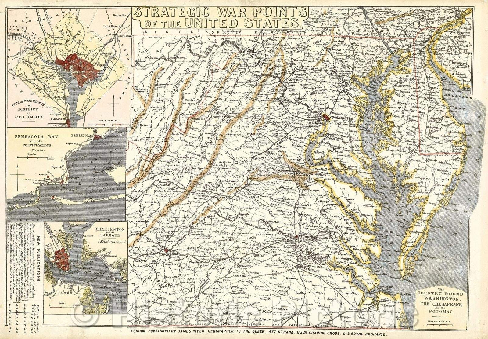 Historic Map : The Country Round Washington The Chesapeake and the Potomac, 1862 , Vintage Wall Art