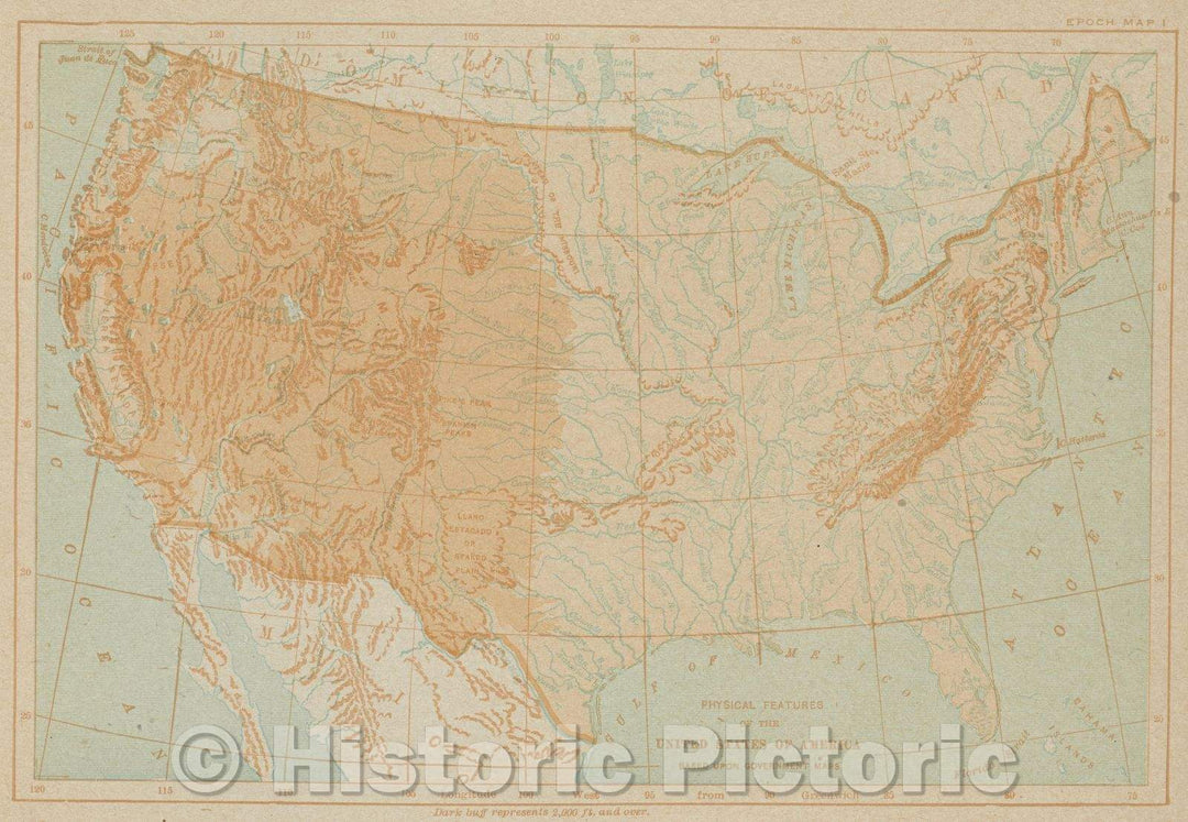 Historic Map : Physical features of the United States of America based upon government maps, 1917 , Vintage Wall Art