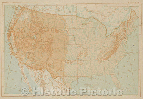Historic Map : Physical features of the United States of America based upon government maps, 1917 , Vintage Wall Art