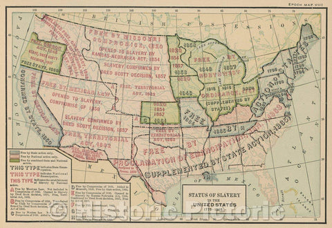 Historic Map : Status of Slavery in the United States 1775-1865., 1917 , Vintage Wall Art