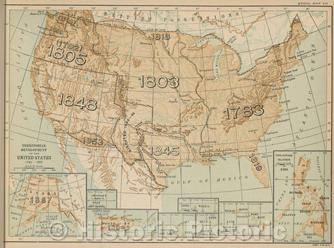 Historic Map : Territorial Development of the United States 1783 - 1903, 1917 , Vintage Wall Art