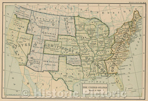 Historic Map : The United States March 4, 1885, 1917 , Vintage Wall Art