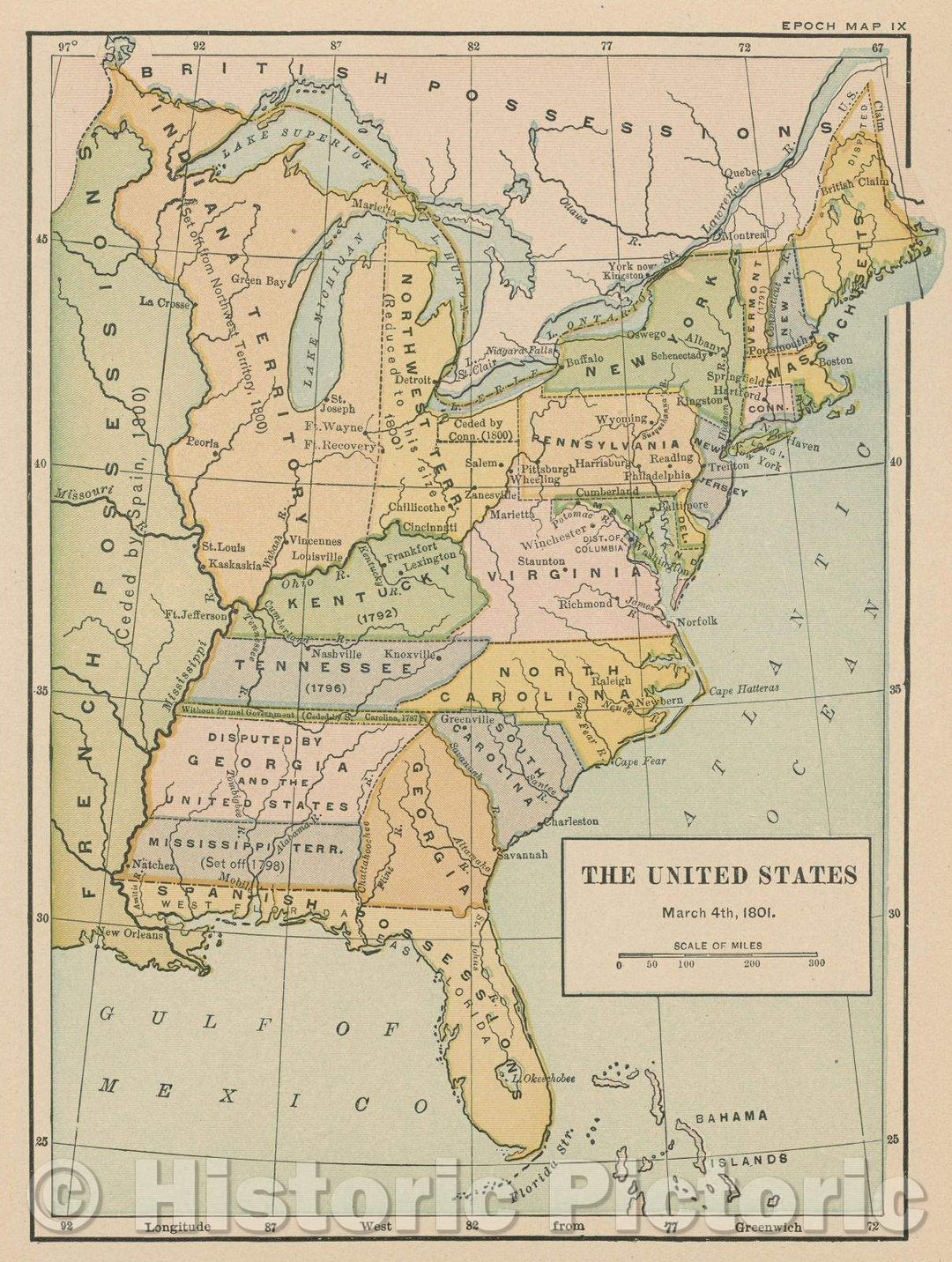 Historic Map : The United States March 4th, 1801., 1917 , Vintage Wall Art