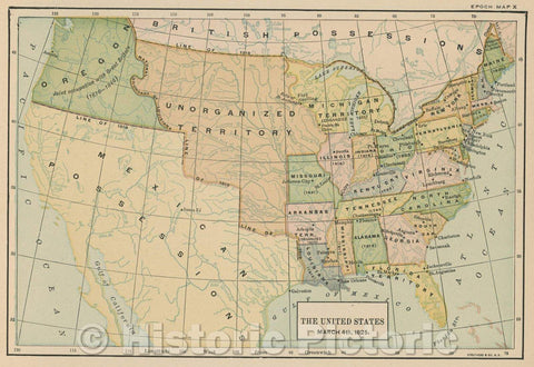 Historic Map : The United States March 4th, 1825., 1917 , Vintage Wall Art