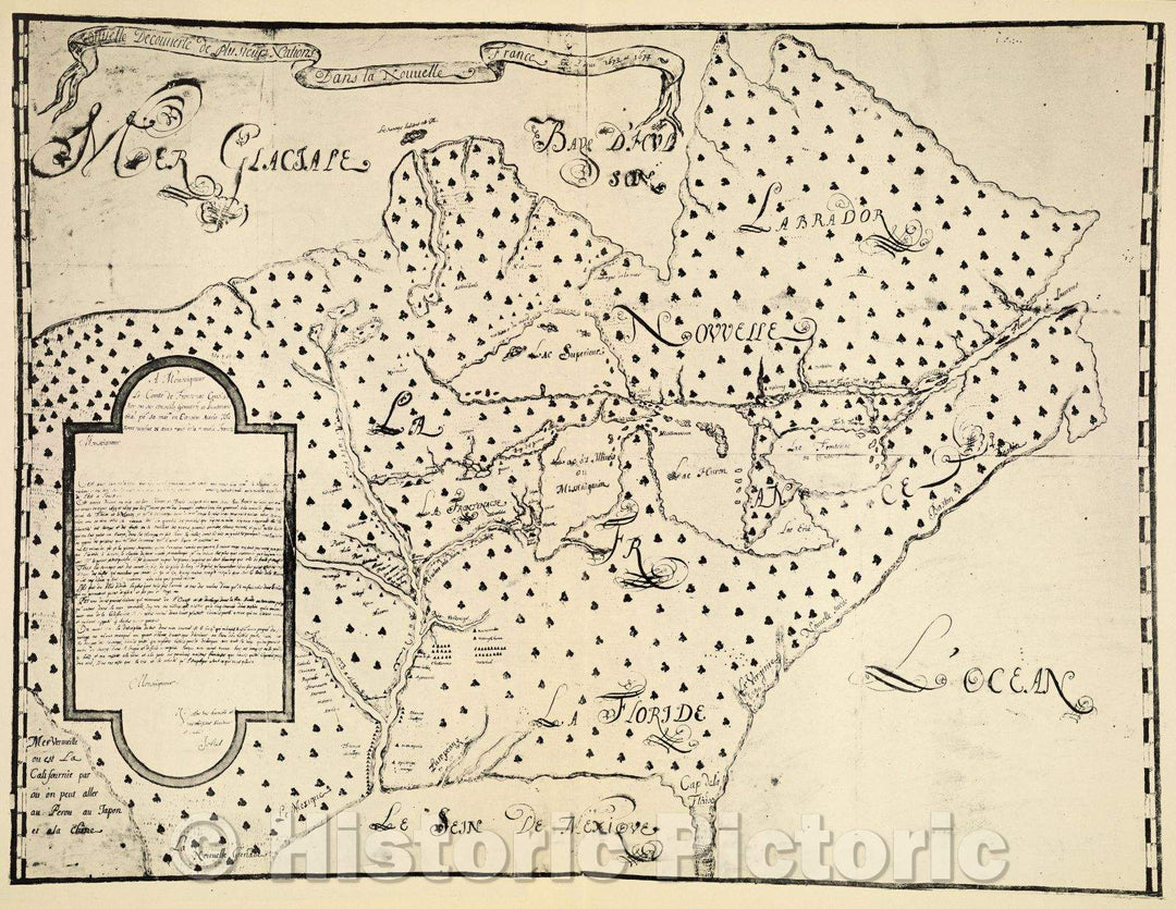 Historic Map : Plate IV Nouvelle Decouverte de plusieurs Nations Dans la Nouvelle France en l'annee 1673 et 1674 1942 copy of 1674 original, c. 1674 , Vintage Wall Art